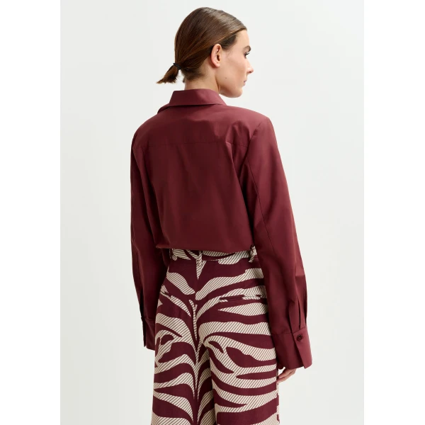Essentiel Antwerp Burgundy bodysuit with self-fabric flower - Essentiel Antwerp Bodysuit - Colorful Belgian Design - Shop at Luxury Shoes 