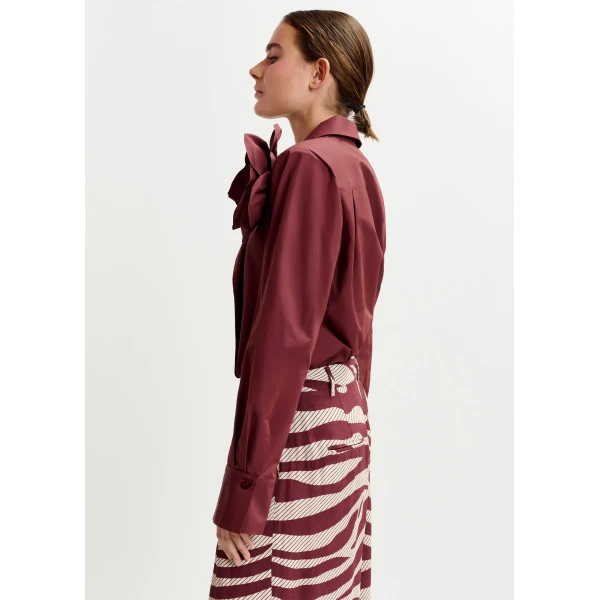 Essentiel Antwerp Burgundy bodysuit with self-fabric flower - Essentiel Antwerp Bodysuit - Colorful Belgian Design - Shop at Luxury Shoes 