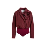 Essentiel Antwerp Burgundy bodysuit with self-fabric flower - Essentiel Antwerp Bodysuit - Colorful Belgian Design - Shop at Luxury Shoes 