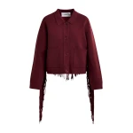 Essentiel Antwerp Burgundy cropped knitted jacket with fringe details - Essentiel Antwerp Jackets - Colorful Belgian Design - Shop at Luxury Shoes 