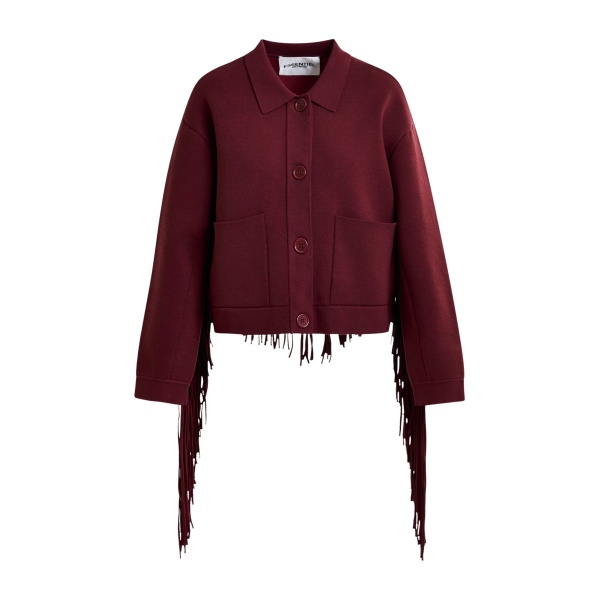 Essentiel Antwerp Burgundy cropped knitted jacket with fringe details - Essentiel Antwerp Jackets - Colorful Belgian Design - Shop at Luxury Shoes 