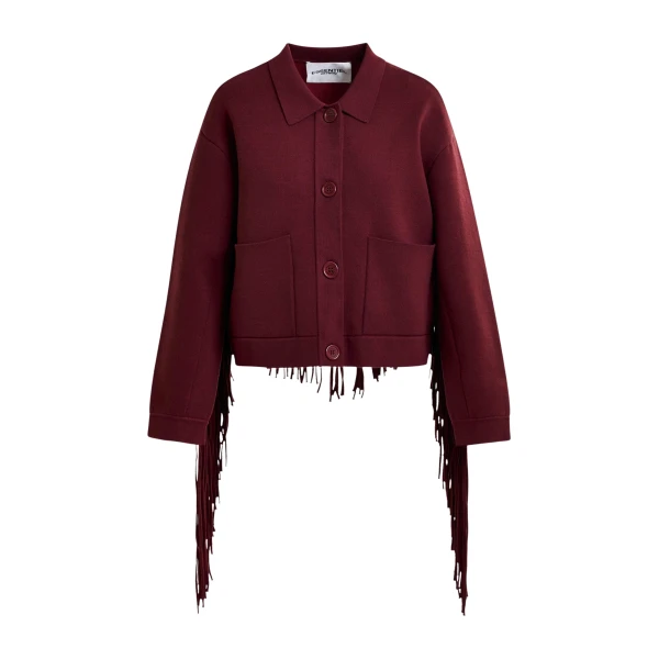 Essentiel Antwerp Burgundy cropped knitted jacket with fringe details - Essentiel Antwerp Jackets - Colorful Belgian Design - Shop at Luxury Shoes 