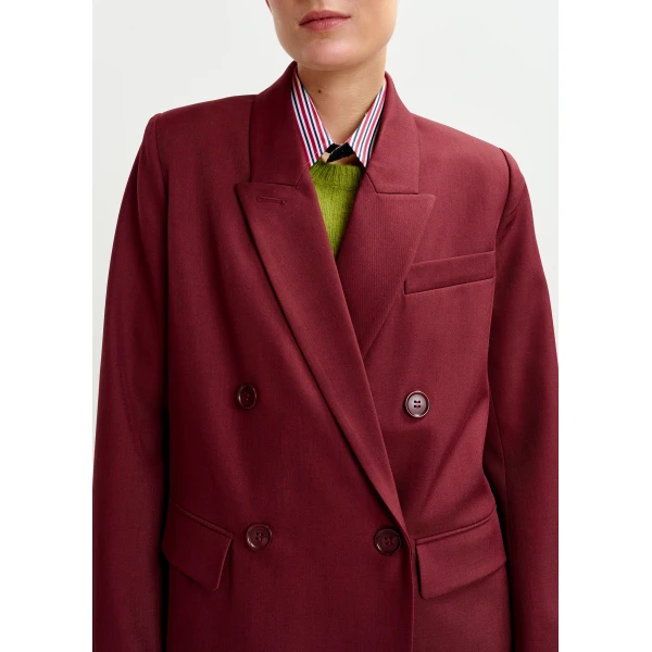 Essentiel Antwerp Burgundy double-breasted blazer - Essentiel Antwerp Jackets - Colorful Belgian Design - Shop at Luxury Shoes 