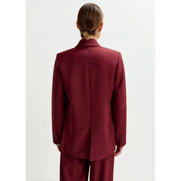 Essentiel Antwerp Burgundy double-breasted blazer - Essentiel Antwerp Jackets - Colorful Belgian Design - Shop at Luxury Shoes 