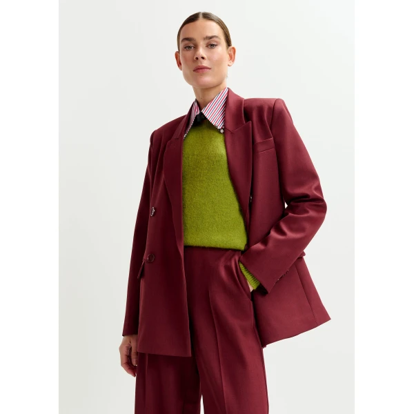 Essentiel Antwerp Burgundy double-breasted blazer - Essentiel Antwerp Jackets - Colorful Belgian Design - Shop at Luxury Shoes 