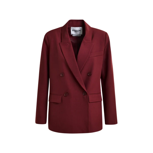 Essentiel Antwerp Burgundy double-breasted blazer - Essentiel Antwerp Jackets - Colorful Belgian Design - Shop at Luxury Shoes 