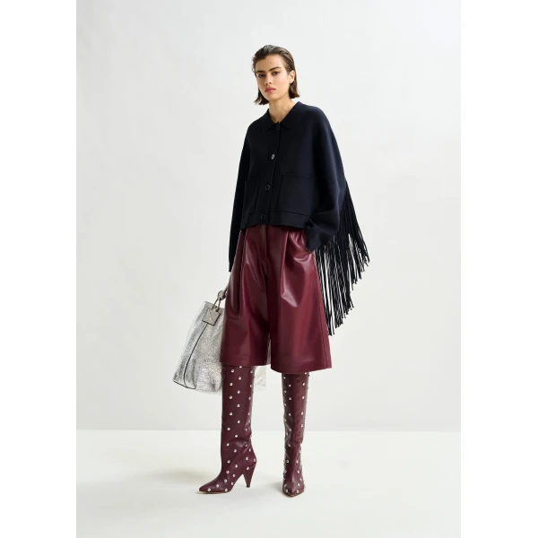 Essentiel Antwerp Burgundy faux leather bermuda shorts - Essentiel Antwerp Shorts - Colorful Belgian Design - Shop at Luxury Shoes 