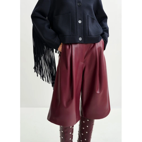 Essentiel Antwerp Burgundy faux leather bermuda shorts - Essentiel Antwerp Shorts - Colorful Belgian Design - Shop at Luxury Shoes 