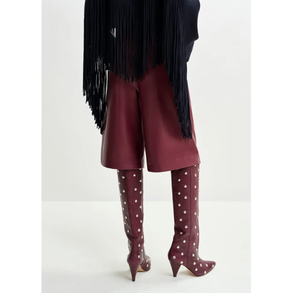 Essentiel Antwerp Burgundy faux leather bermuda shorts - Essentiel Antwerp Shorts - Colorful Belgian Design - Shop at Luxury Shoes 