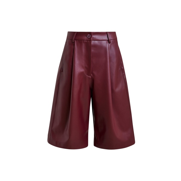 Essentiel Antwerp Burgundy faux leather bermuda shorts - Essentiel Antwerp Shorts - Colorful Belgian Design - Shop at Luxury Shoes 