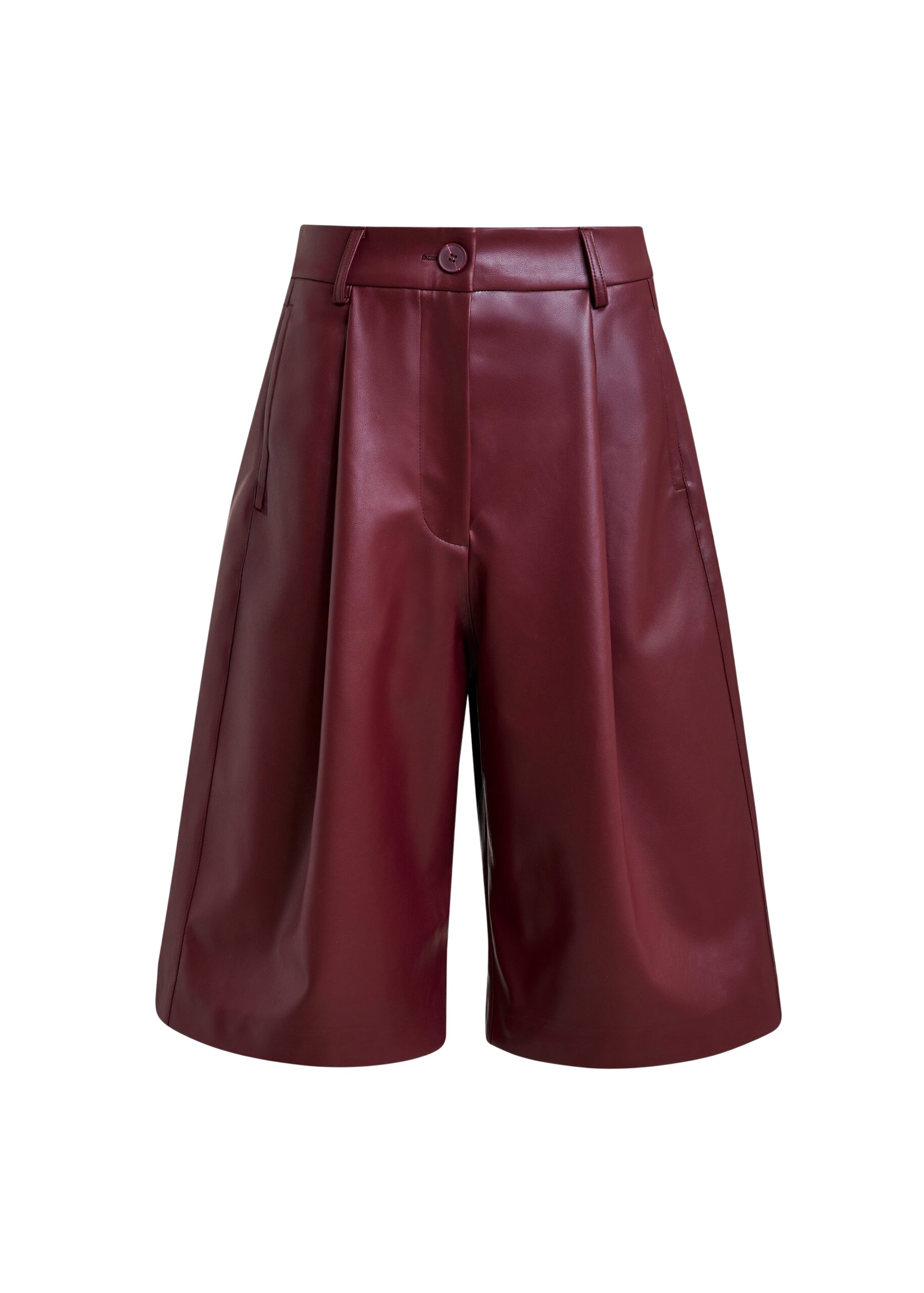 Essentiel Antwerp Burgundy faux leather bermuda shorts