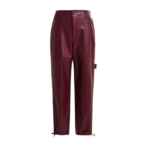 Essentiel Antwerp Burgundy faux leather tapered cargo pants - Essentiel Antwerp Pants - Colorful Belgian Design - Shop at Luxury Shoes 