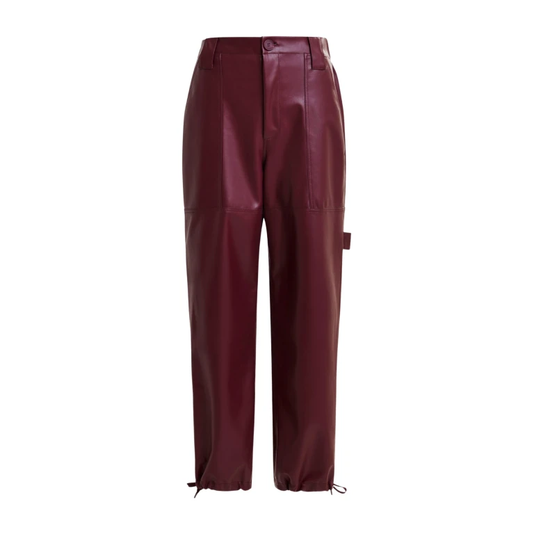 Essentiel Antwerp Burgundy faux leather tapered cargo pants - Essentiel Antwerp Pants - Colorful Belgian Design - Shop at Luxury Shoes 
