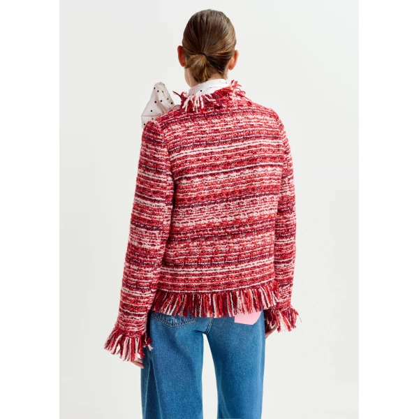 red and white fringed wool-blend bouclé jacket - Essentiel Antwerp Jackets - Colorful Belgian Design - Shop at Luxury Shoes 