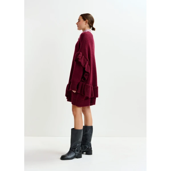 Essentiel Antwerp Burgundy ruffled wool-blend knit mini dress - Essentiel Antwerp Dresses - Colorful Belgian Design - Shop at Luxury Shoes 