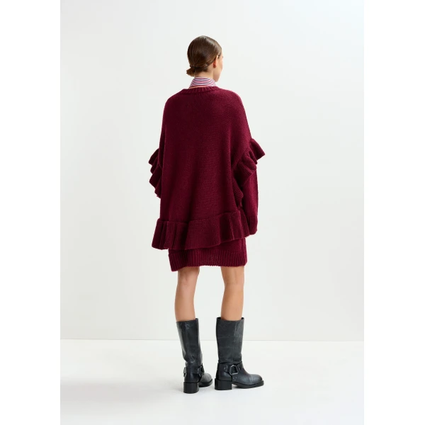 Essentiel Antwerp Burgundy ruffled wool-blend knit mini dress - Essentiel Antwerp Dresses - Colorful Belgian Design - Shop at Luxury Shoes 