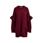 Essentiel Antwerp Burgundy ruffled wool-blend knit mini dress - Essentiel Antwerp Dresses - Colorful Belgian Design - Shop at Luxury Shoes 