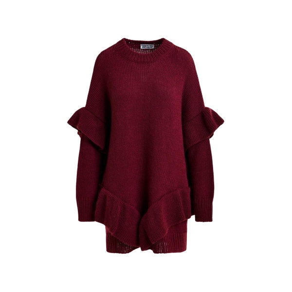 Essentiel Antwerp Burgundy ruffled wool-blend knit mini dress - Essentiel Antwerp Dresses - Colorful Belgian Design - Shop at Luxury Shoes 