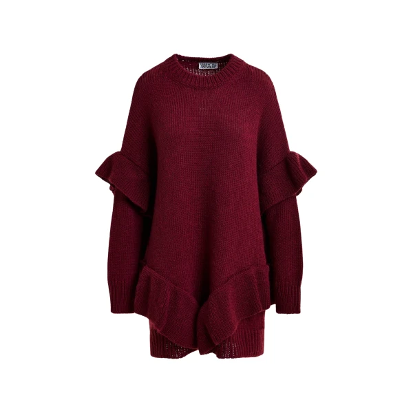 Essentiel Antwerp Burgundy ruffled wool-blend knit mini dress - Essentiel Antwerp Dresses - Colorful Belgian Design - Shop at Luxury Shoes 