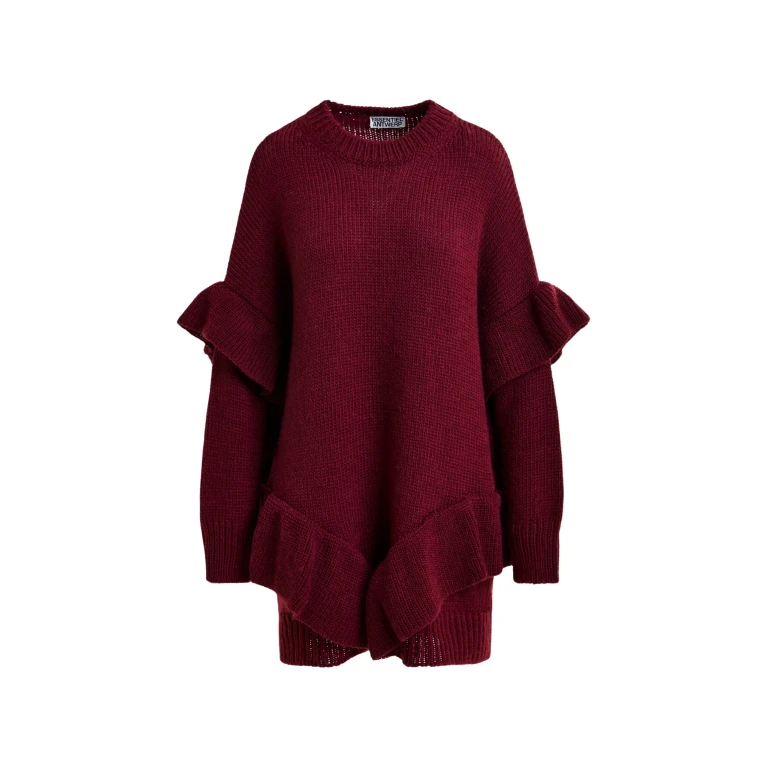 Essentiel Antwerp Burgundy ruffled wool-blend knit mini dress - Essentiel Antwerp Dresses - Colorful Belgian Design - Shop at Luxury Shoes 