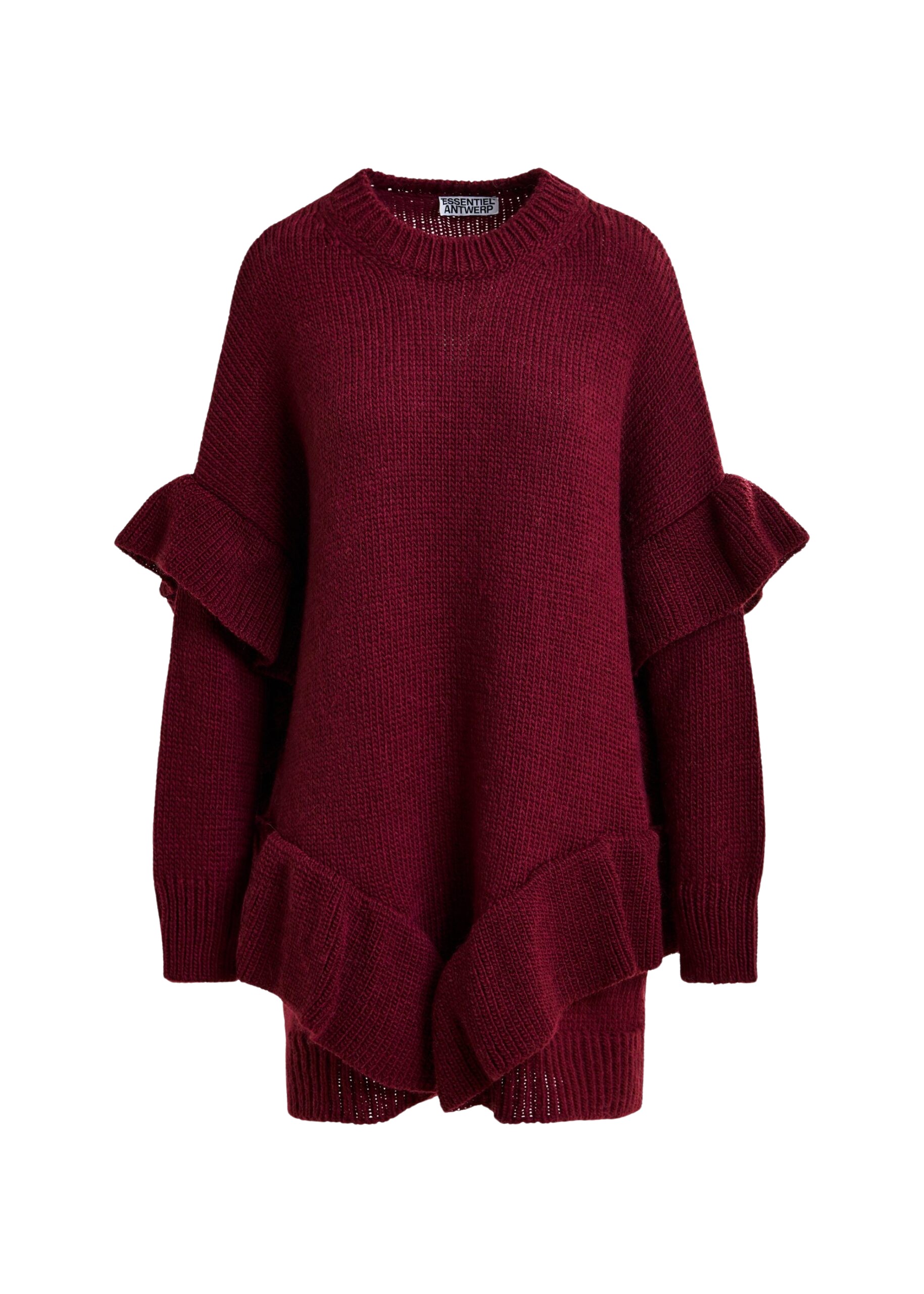 Essentiel Antwerp Burgundy ruffled wool-blend knit mini dress