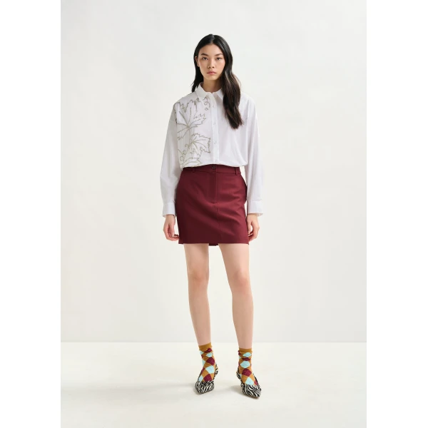 Essentiel Antwerp Burgundy tailored mini skirt - Essentiel Antwerp Skirts - Colorful Belgian Design - Shop at Luxury Shoes 