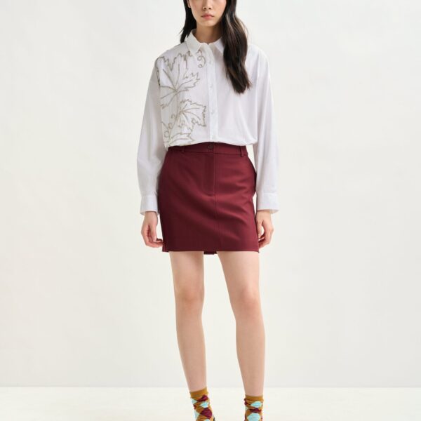 Essentiel Antwerp Burgundy tailored mini skirt, view 2