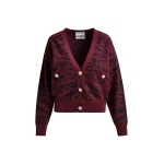 Essentiel Antwerp Burgundy tiger-print cardigan with rhinestone encrushed buttons - Essentiel Antwerp Knitwear - Colorful Belgian Design - Shop at Luxury Shoes 