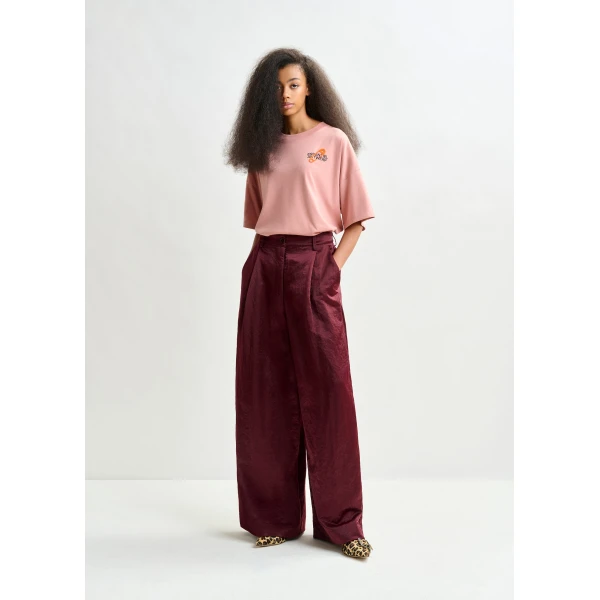 Essentiel Antwerp Burgundy wide-leg pants - Essentiel Antwerp Pants - Colorful Belgian Design - Shop at Luxury Shoes 