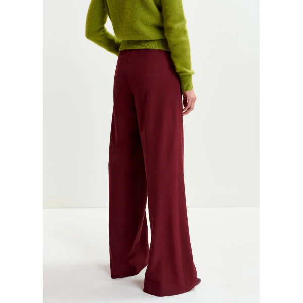 Essentiel Antwerp Burgundy wide-leg pants with pressed crease - Essentiel Antwerp Pants - Colorful Belgian Design - Shop at Luxury Shoes 