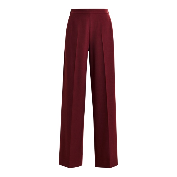 Essentiel Antwerp Burgundy wide-leg pants with pressed crease - Essentiel Antwerp Pants - Colorful Belgian Design - Shop at Luxury Shoes 
