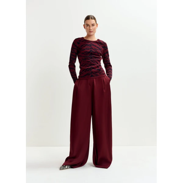 Essentiel Antwerp Burgundy wide-leg satin pants - Essentiel Antwerp Pants - Colorful Belgian Design - Shop at Luxury Shoes 