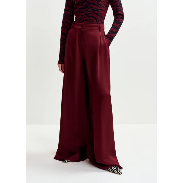 Essentiel Antwerp Burgundy wide-leg satin pants - Essentiel Antwerp Pants - Colorful Belgian Design - Shop at Luxury Shoes 