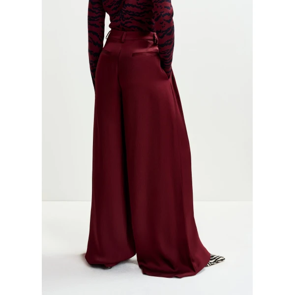 Essentiel Antwerp Burgundy wide-leg satin pants - Essentiel Antwerp Pants - Colorful Belgian Design - Shop at Luxury Shoes 