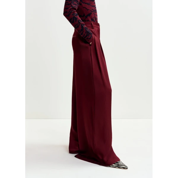 Essentiel Antwerp Burgundy wide-leg satin pants - Essentiel Antwerp Pants - Colorful Belgian Design - Shop at Luxury Shoes 