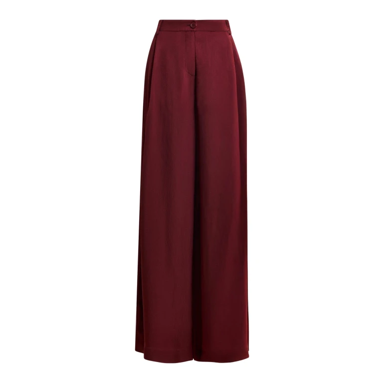 Essentiel Antwerp Burgundy wide-leg satin pants - Essentiel Antwerp Pants - Colorful Belgian Design - Shop at Luxury Shoes 