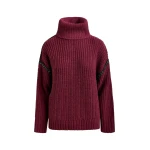 Essentiel Antwerp Burgundy wool-blend turtleneck with detachable collar and rhinestone embellishments - Essentiel Antwerp Knitwear - Colorful Belgian Design - Shop at Luxury Shoes 