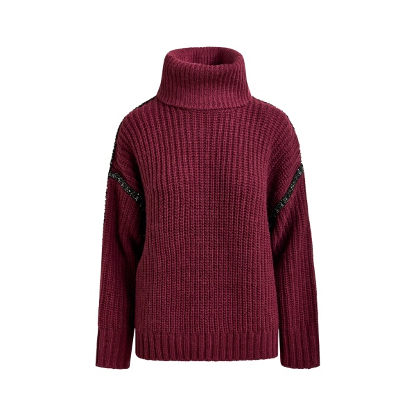 Essentiel Antwerp Burgundy wool-blend turtleneck with detachable collar and rhinestone embellishments - Essentiel Antwerp Knitwear - Colorful Belgian Design - Shop at Luxury Shoes 
