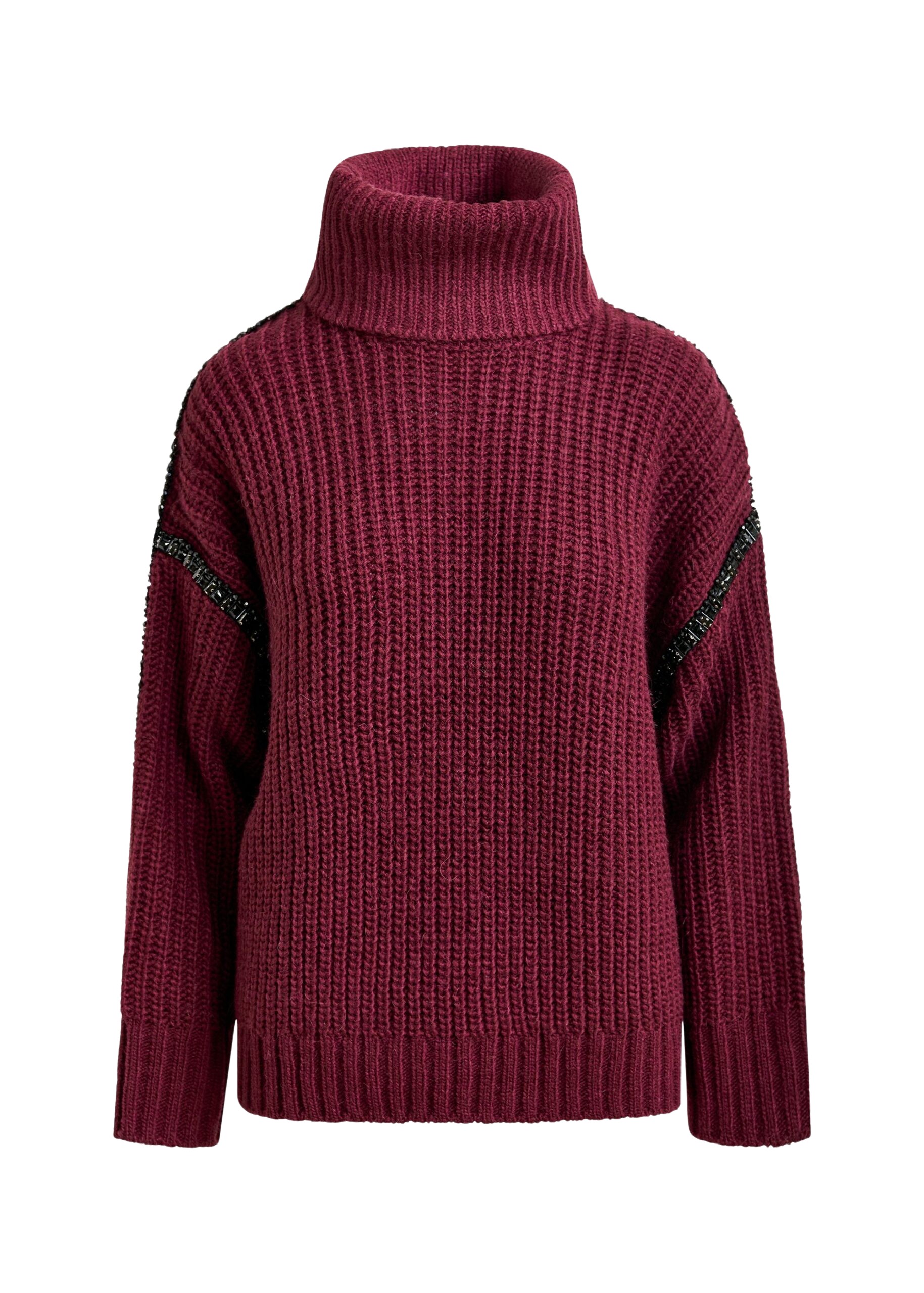Essentiel Antwerp Burgundy wool-blend turtleneck with detachable collar and rhinestone embellishments Knit