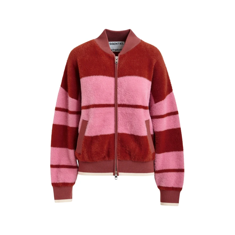 Essentiel Antwerp Burned orange and pink striped knitted bomber jacket - Essentiel Antwerp Jackets - Colorful Belgian Design - Shop at Luxury Shoes 