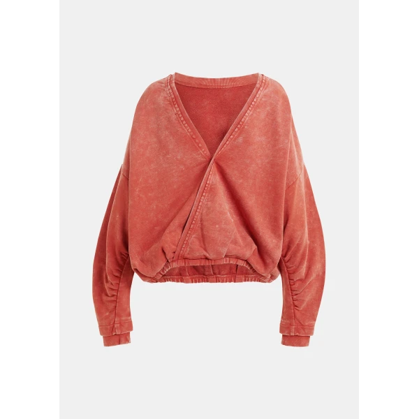 Essentiel Antwerp Burned orange cropped cotton sweatshirt with wrapback detail - Essentiel Antwerp Shirts - Colorful Belgian Design - Shop at Luxury Shoes 