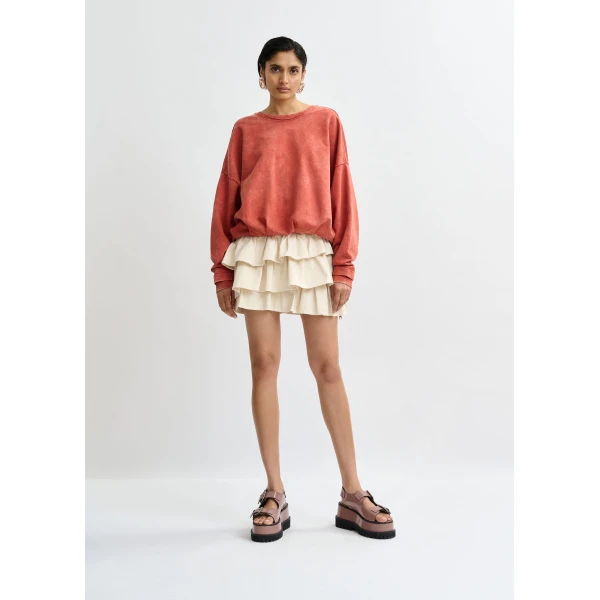 Essentiel Antwerp Burned orange cropped cotton sweatshirt with wrapback detail - Essentiel Antwerp Shirts - Colorful Belgian Design - Shop at Luxury Shoes 