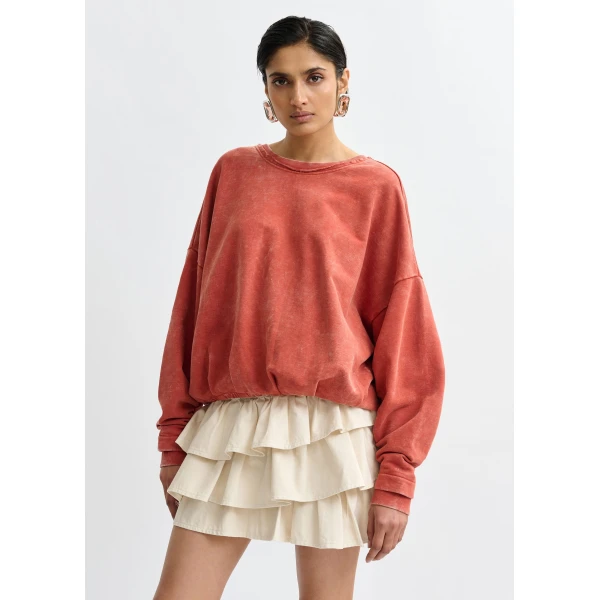 Essentiel Antwerp Burned orange cropped cotton sweatshirt with wrapback detail - Essentiel Antwerp Shirts - Colorful Belgian Design - Shop at Luxury Shoes 