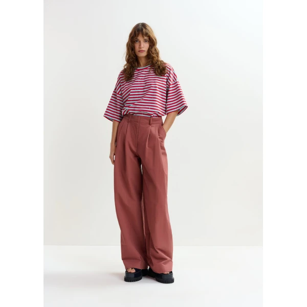 Essentiel Antwerp Burned orange pleated wide-leg pants - Essentiel Antwerp Pants - Colorful Belgian Design - Shop at Luxury Shoes 