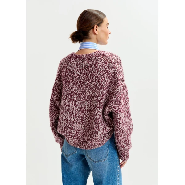 Essentiel Antwerp Burugndy and off-white melange wool-blend sweater - Essentiel Antwerp Knitwear - Colorful Belgian Design - Shop at Luxury Shoes 