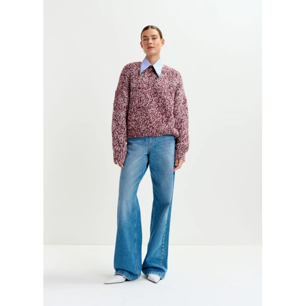 Essentiel Antwerp Burugndy and off-white melange wool-blend sweater - Essentiel Antwerp Knitwear - Colorful Belgian Design - Shop at Luxury Shoes 