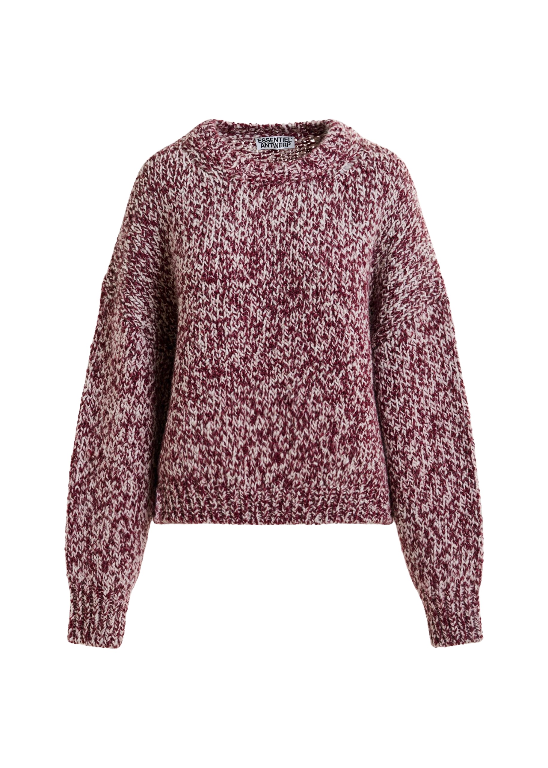 Essentiel Antwerp Burugndy and off-white melange wool-blend sweater