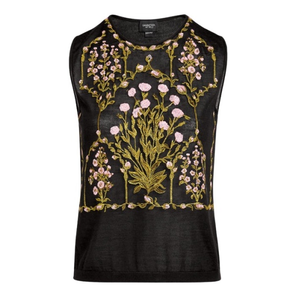 Giambattista Valli Cashmere And Silk Embroidered Treillage Black Tank Top - Giambattista Valli Tops - Romantic Couture - Shop at Luxury Shoes 