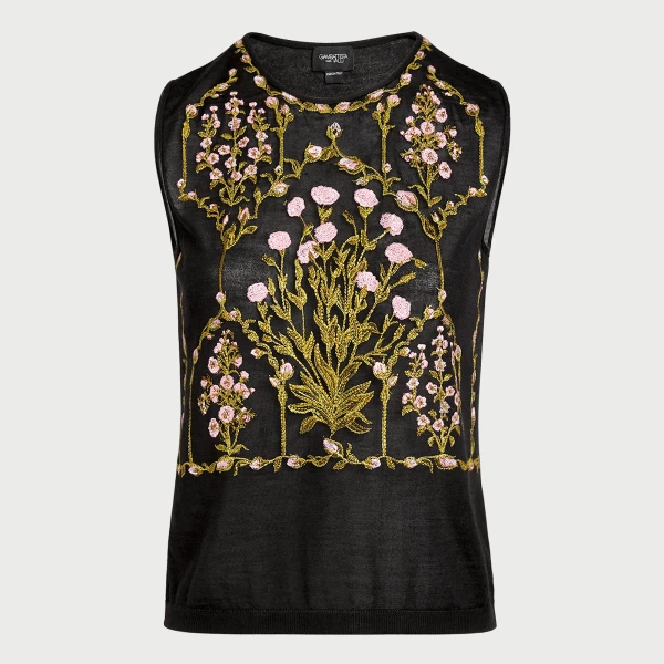 Giambattista Valli Cashmere And Silk Embroidered Treillage Black Tank Top - Giambattista Valli Tops - Romantic Couture - Shop at Luxury Shoes 