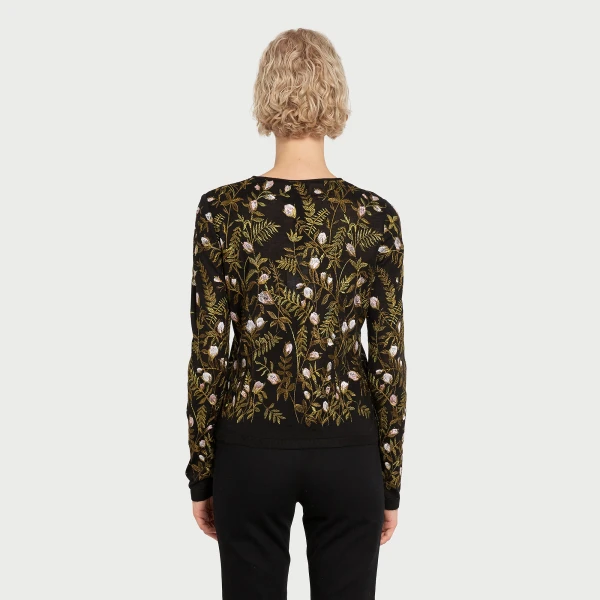 Giambattista Valli Cashmere And Silk Embroidered Treillage Black Top - Giambattista Valli Tops - Romantic Couture - Shop at Luxury Shoes 